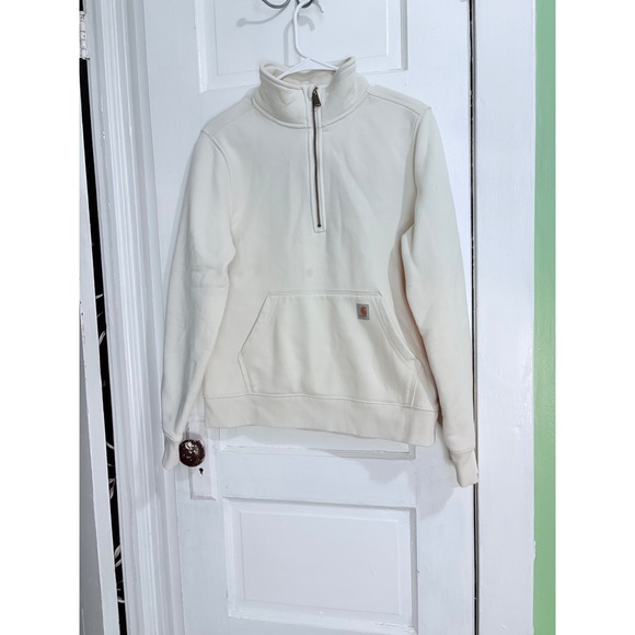 Carhartt Tops - Carhartt Womens Relaxed Fit Quarter Zip Cozy Sweatshirt Cream Off-White Workwear